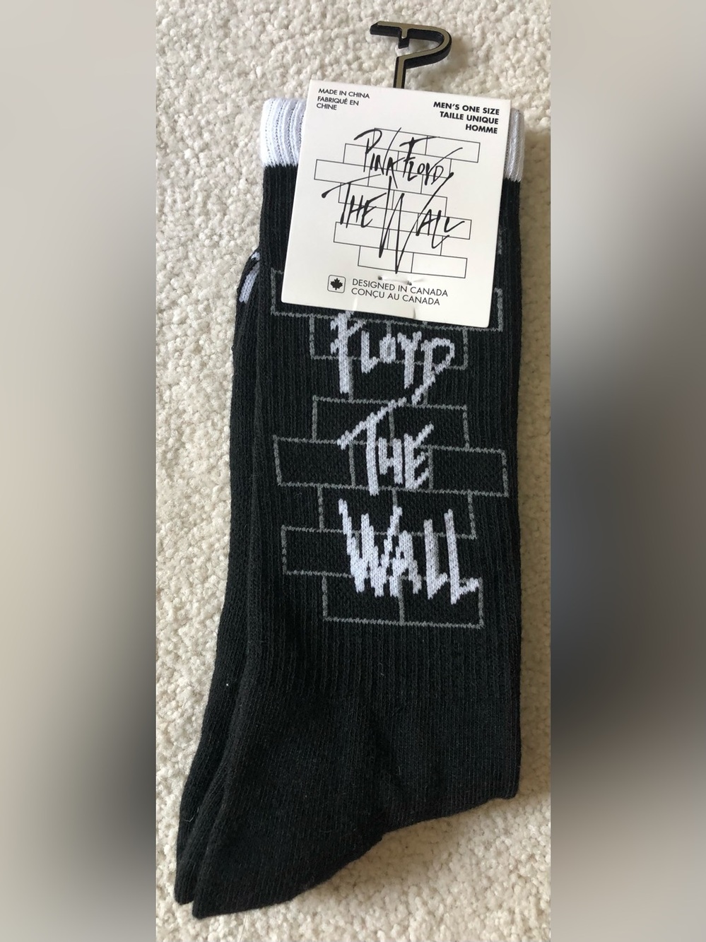 Pink Floyd Black Crew Socks with White 'The Wall' Logo